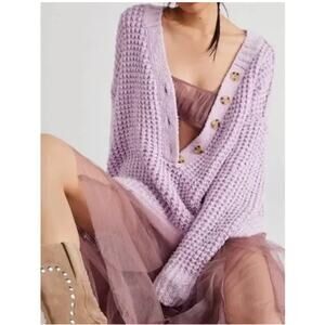 Free People Whistle Thermal Henley Sweater Lavender Lilac Womens Size S